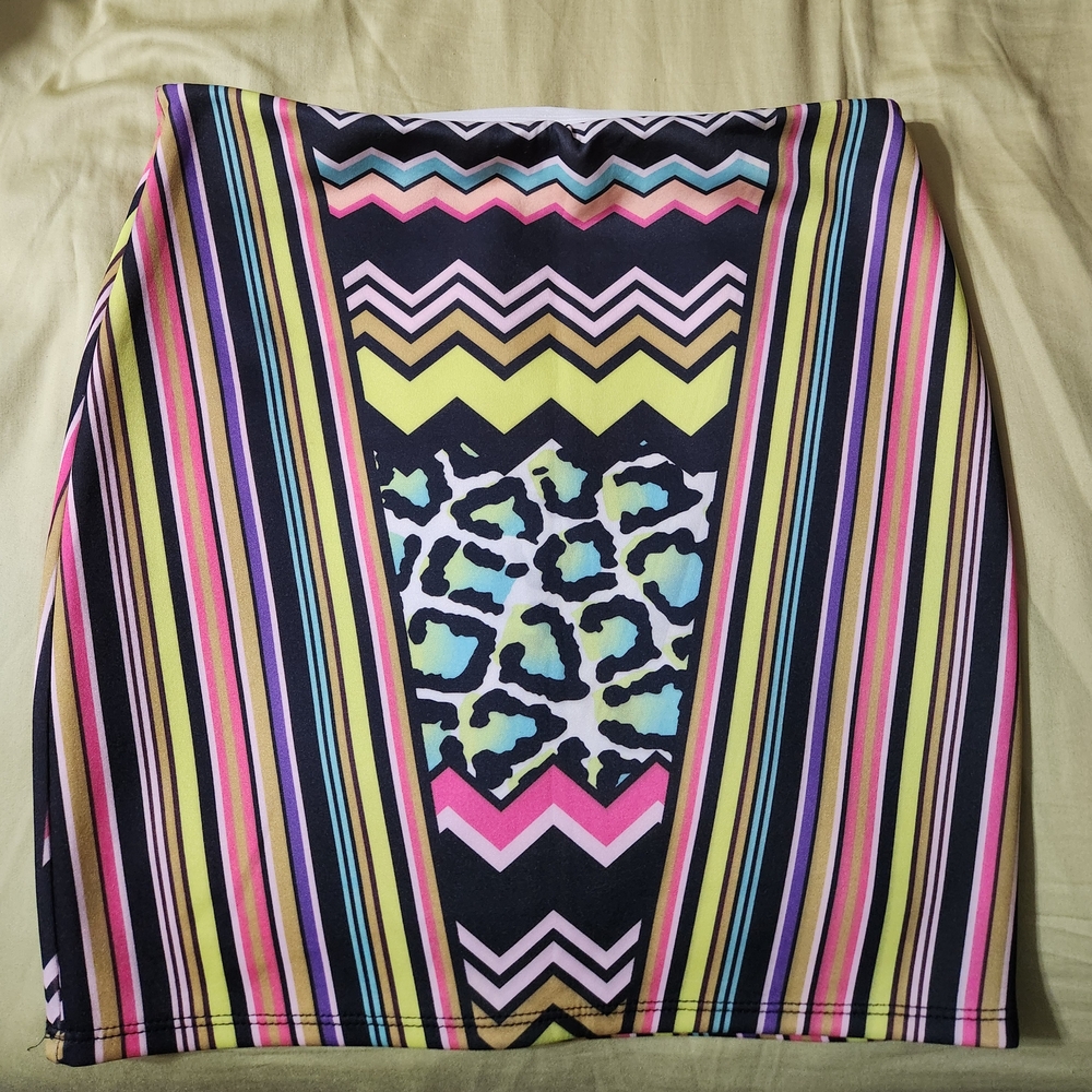 Rainbow Black and Pink Pencil Mini Skirt Casual